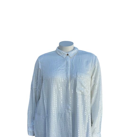 Anthropologie Pilcro Womens Button Up Top Size 3X White Sequin Long Sleeve Bling - Picture 4 of 16